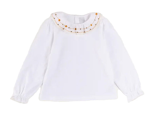 Pepa London Floral Embroidered Collar With Lace Trim Top in Cream 