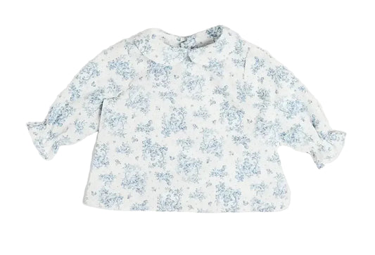 Pepa London Audrey Toile Peter Pan Collar Long Sleeve Blouse in Blue