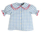 Pepa London Darby Gingham Scallop Layered Collar Short Sleeve Blouse in Blue