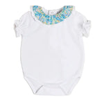 Pepa London Leontyne Liberty Floral Ruffle Collar Lace Detail Bodysuit in Blue
