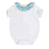 Pepa London Leontyne Liberty Floral Ruffle Collar Lace Detail Bodysuit in Blue
