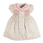 Pepa London Alice Floral Double Breasted Hand Smocked Dress in Pink