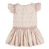 Pepa London Adelaide Floral Smocked Cap Sleeve Drop Waist Dress in Pink