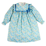 Pepa London Leontyne Floral Bow Detail Long Sleeve Trapeze Dress in Blue Made with Liberty Fabric