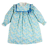 Pepa London Leontyne Floral Bow Detail Long Sleeve Trapeze Dress in Blue Made with Liberty Fabric