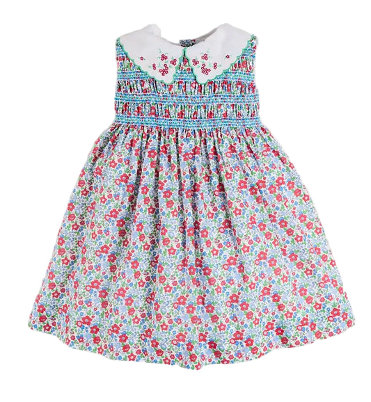 Pepa London Emilia Floral Embroidered Collar Sleeveless Dress in Red