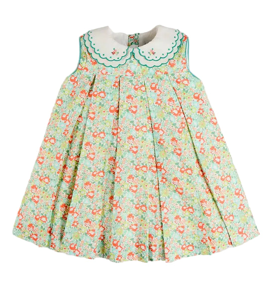 Pepa London Mabel Floral Layered Scallop Collar Trapeze Dress in Green