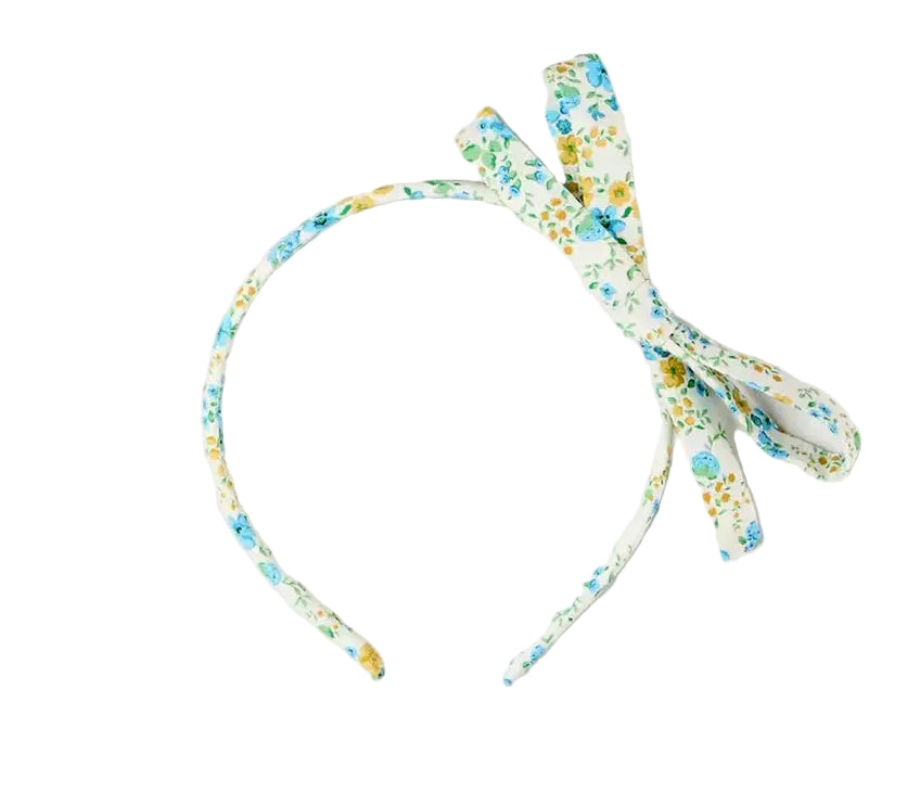 Pepa London Louisa Floral Thin Bow Hairband in Blue
