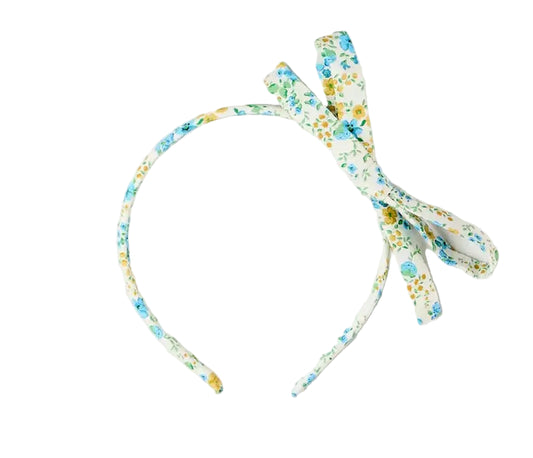 Pepa London Louisa Floral Thin Bow Hairband in Blue