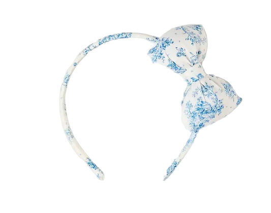 Pepa London Audrey Toile Medium Bow Hairband in Blue