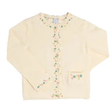 Pepa London Wildflower Embroidered Openwork Detail Cotton Cardigan in Cream