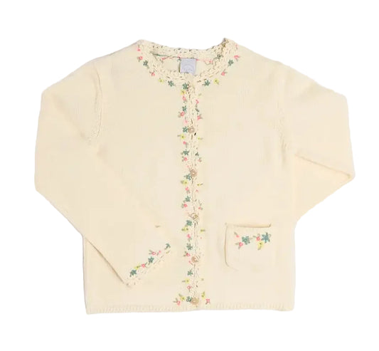 Pepa London Wildflower Embroidered Openwork Detail Cotton Cardigan in Cream