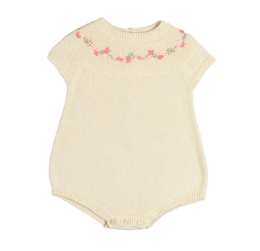 Pepa London Wildflower Embroidered Knitted Romper in Cream