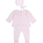 Diamond Openwork Three Piece Knitted Set in Baby Pink