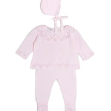 Diamond Openwork Three Piece Knitted Set in Baby Pink