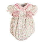 Pepa London Alice Floral Double Breasted Hand Smocked Romper in Pink