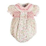 Pepa London Alice Floral Double Breasted Hand Smocked Romper in Pink