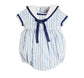 Pepa London Regency Stripe Mariner Collar Bow Detail Romper in Blue