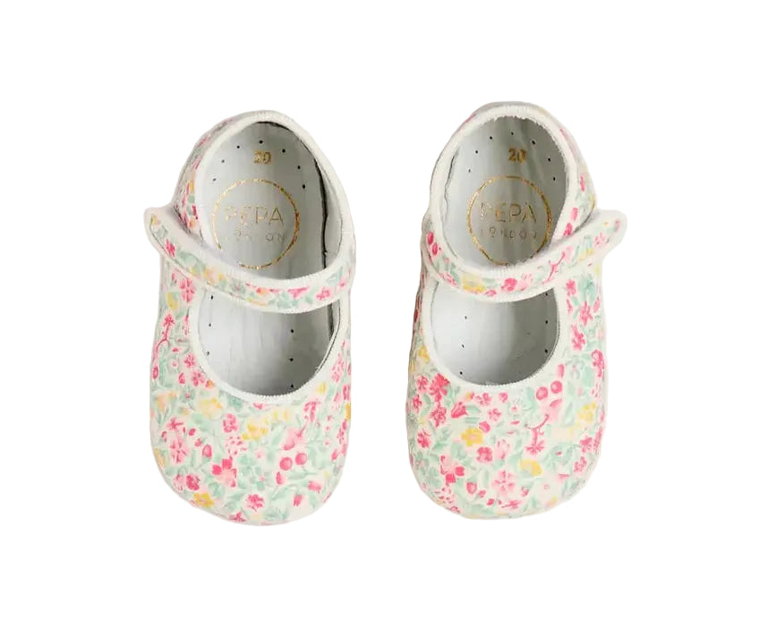 Pepa London Adelaide Floral Mary Jane Pram Shoes in Pink