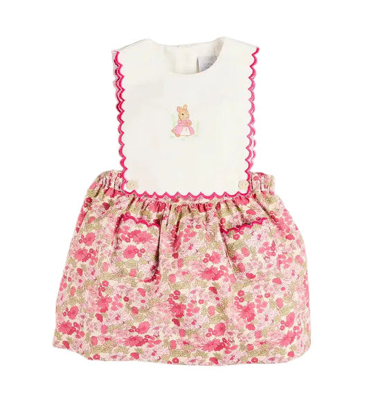 Pepa London Margret Floral Bunny Embroidered Scallop Detail Pinafore Skirt in Pink