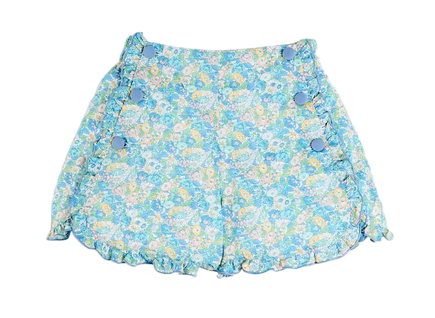 Pepa London Leontyne Floral High Waisted Shorts in Blue Made with Liberty Fabric