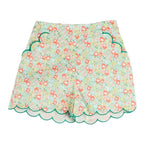 Pepa London Mabel Floral Scallop Edge High Waisted Shorts in Green