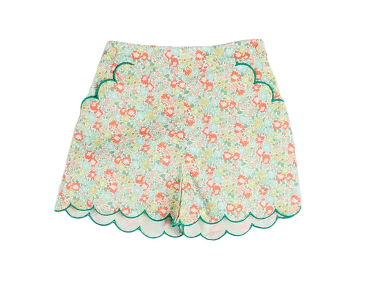 Pepa London Mabel Floral Scallop Edge High Waisted Shorts in Green
