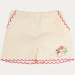 Pepa London Wildflower Embroidered Scallop Edge Shorts in Cream
