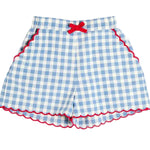 Pepa London Darby Gingham Scallop Edge Bow Detail Shorts in Blue