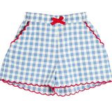 Pepa London Darby Gingham Scallop Edge Bow Detail Shorts in Blue