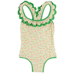 Pepa London Annie Apple Print Ruffle Detail Swimsuit in Green