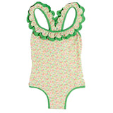 Pepa London Annie Apple Print Ruffle Detail Swimsuit in Green