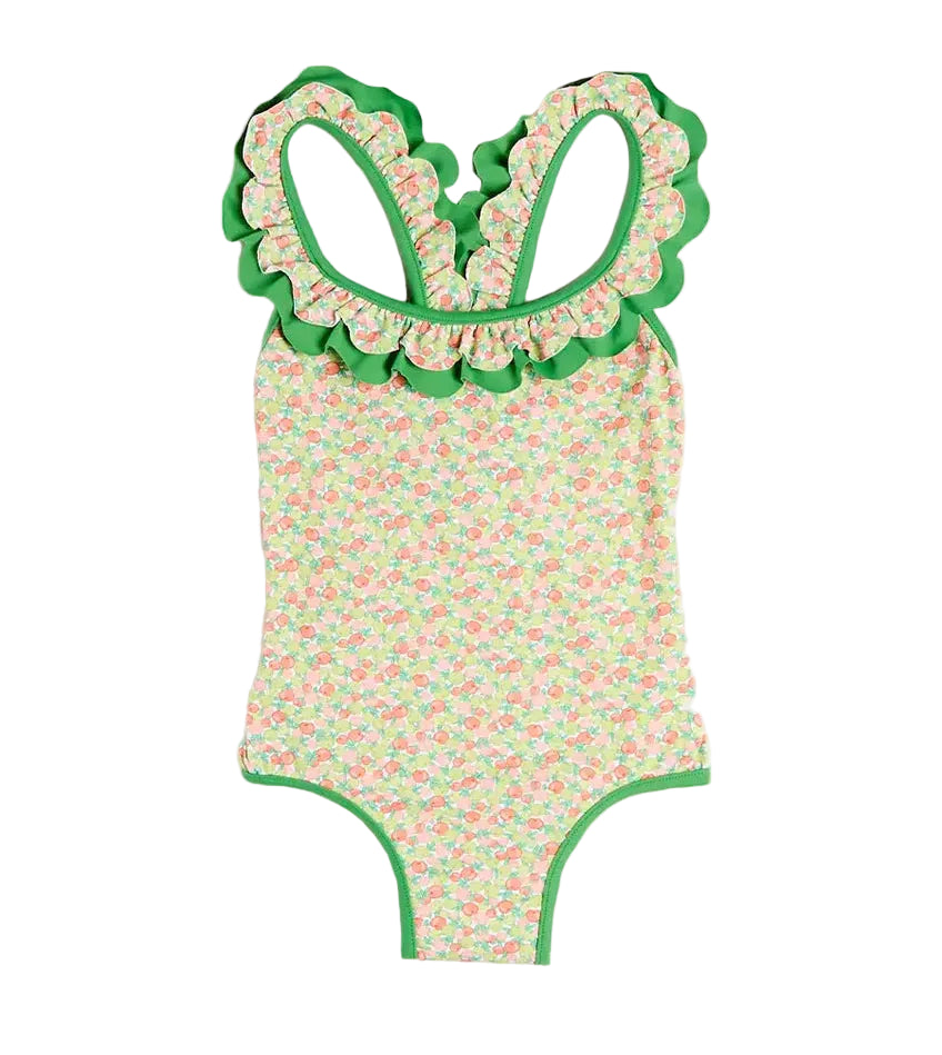 Pepa London Annie Apple Print Ruffle Detail Swimsuit in Green