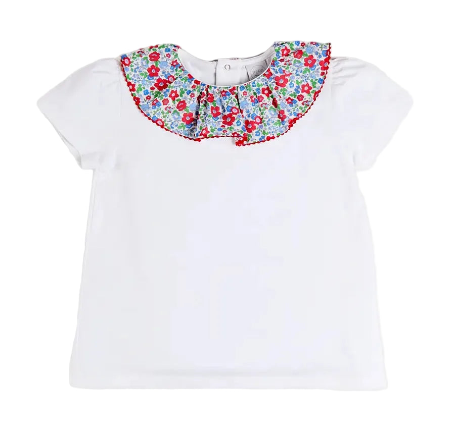 Pepa London Emilia Floral Print Short Sleeve Top in Red