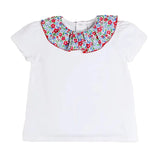 Pepa London Emilia Floral Print Short Sleeve Top in Red