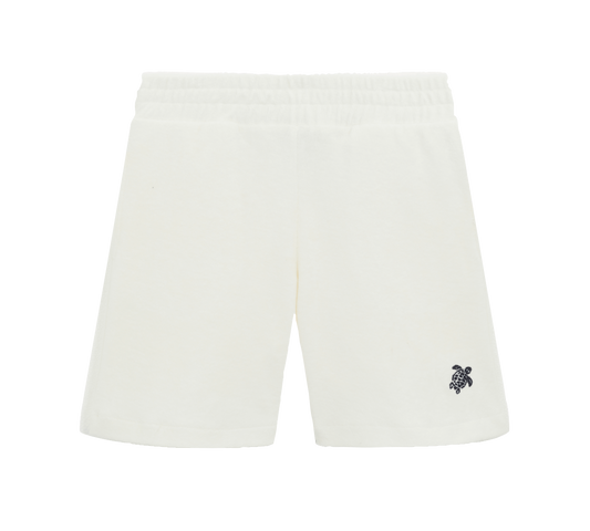 Embroidered Turtle Terry Bermuda Shorts- White