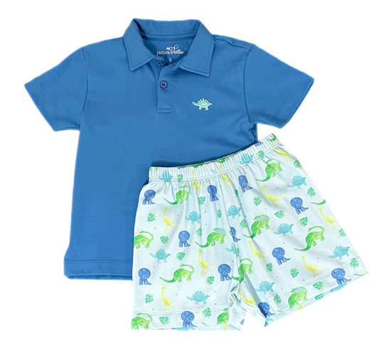 James and Lottie Dinosaur Blue Polo