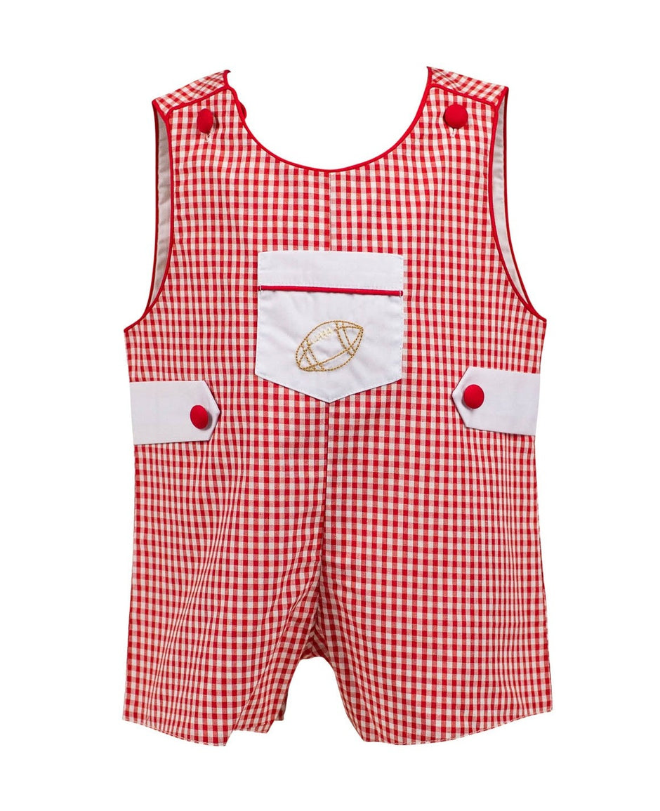 Proper Peony Boys Gingham Football Game Day Jon Jon - Orange