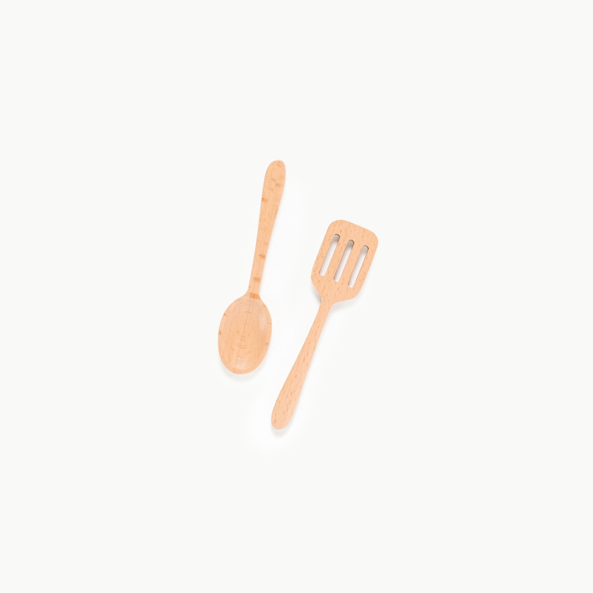 Wooden spoon and spatula set on a white background