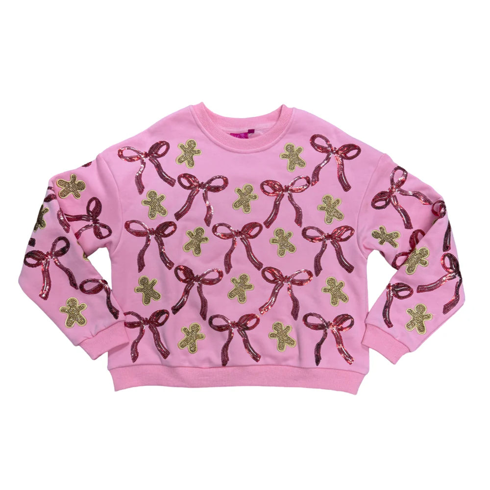 Light Pink Gingerbread and Bows Sweatshirt- Women's