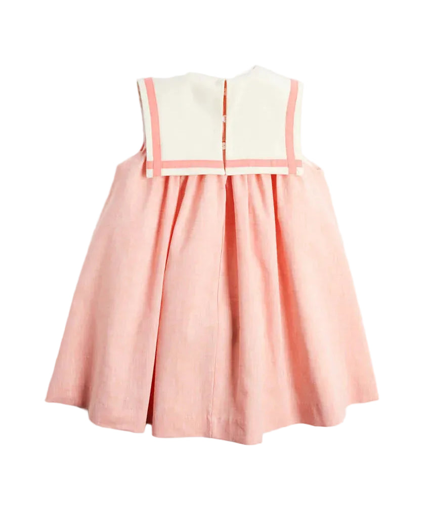 Linen Blend Trapeze Dress in Peach Orange