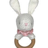 Zubles Bunny Bamboo Crochet Woodring Rattle - Pink