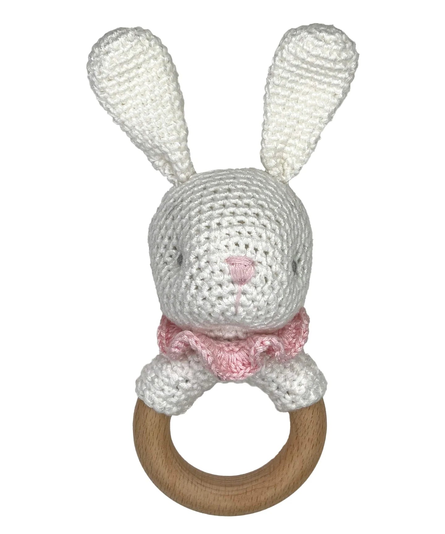 Zubles Bunny Bamboo Crochet Woodring Rattle - Pink