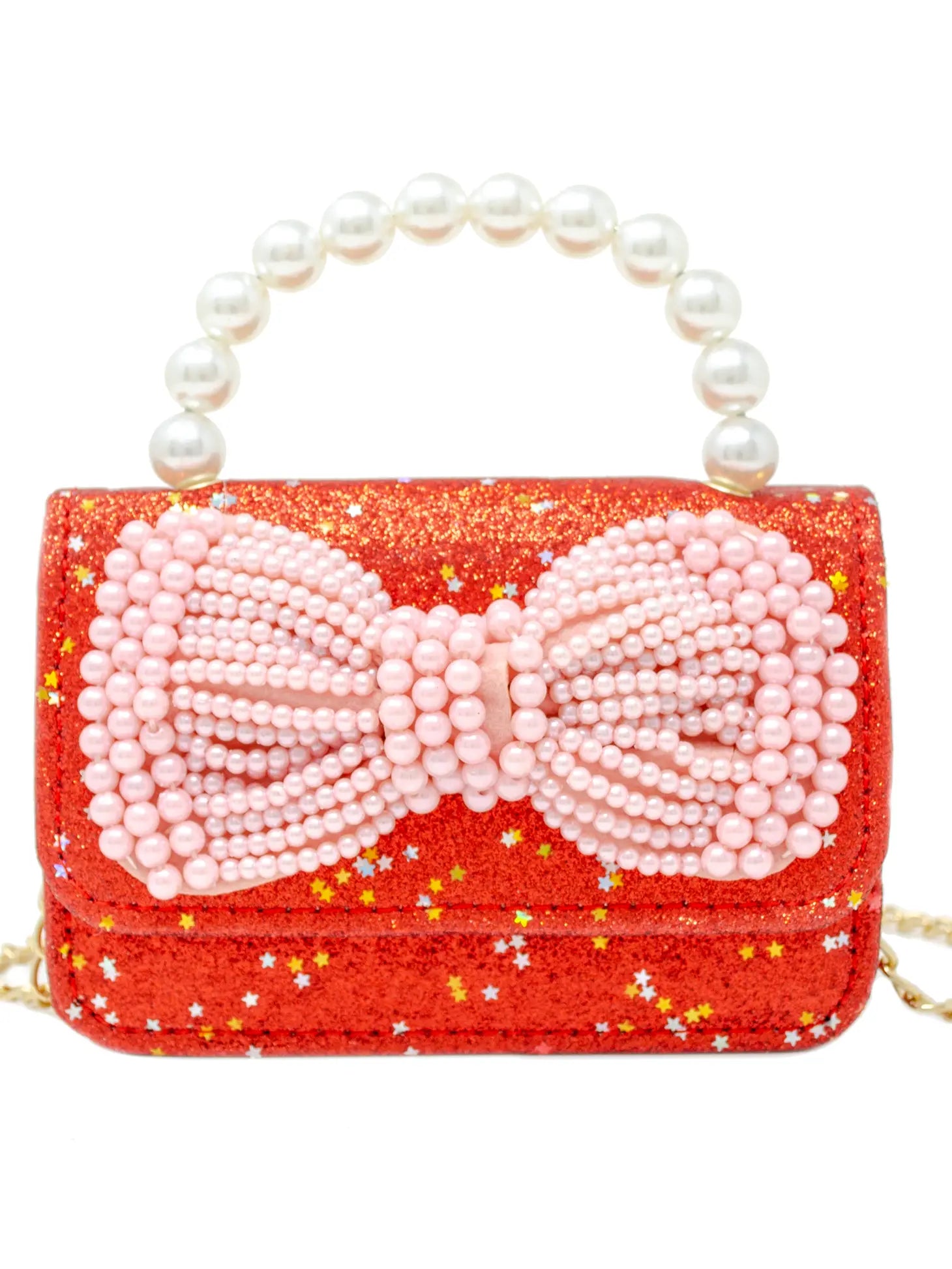 Zomi Gems Glitter Pearl Handle Bow Bag - Red