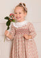 Evelyn Floral Hand Smocked Embroidered Collar Long Sleeve Dress in Pink
