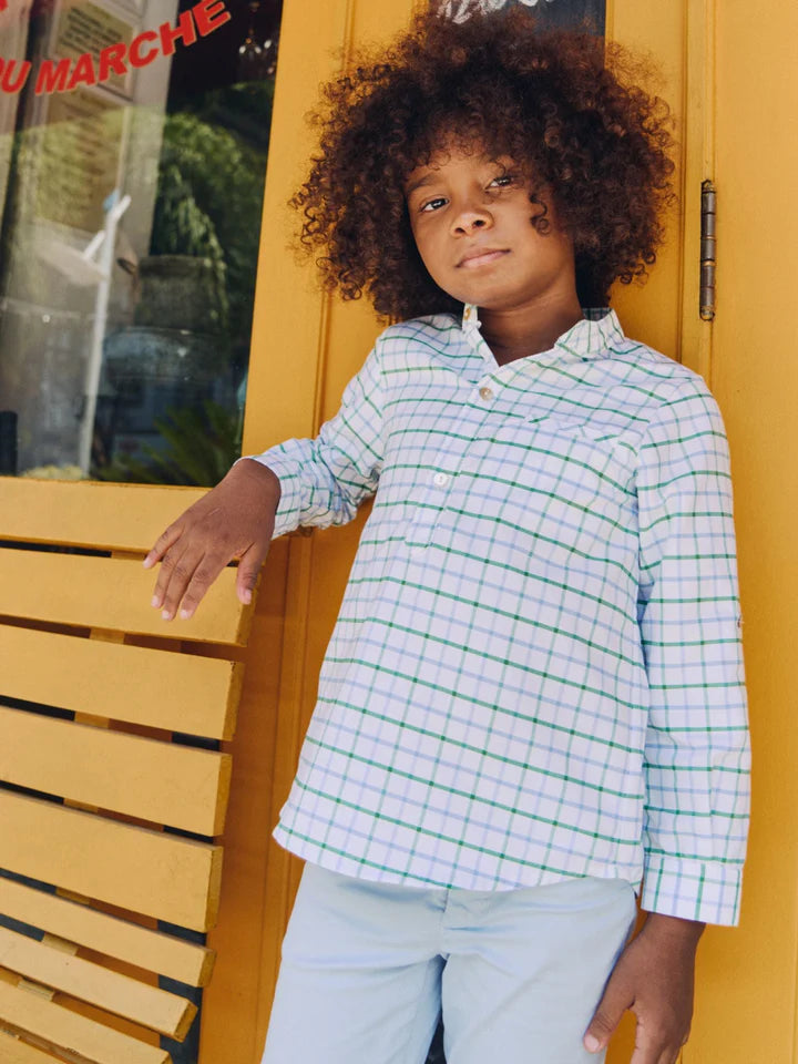 La Coqueta Green Check Mateo Long Sleeve Boy Shirt