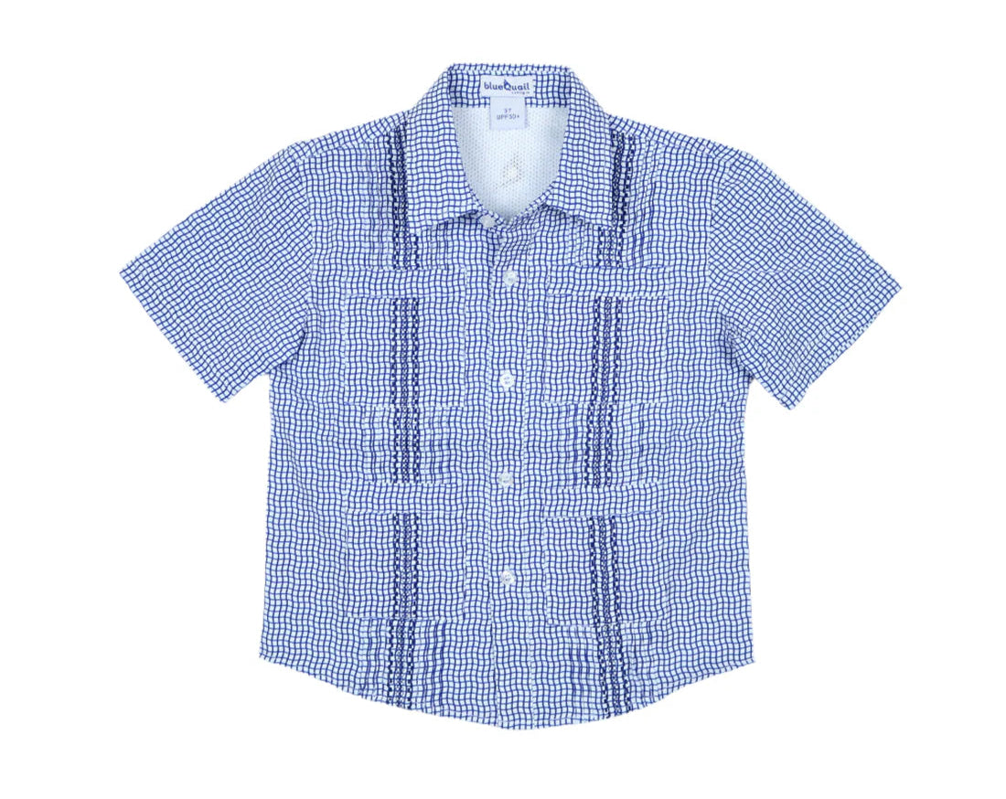 blueQuail Wave Check Gameday Guayabera - Navy