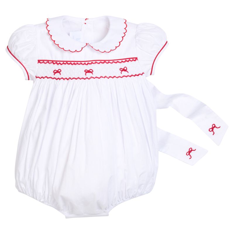 Little English Smocked Louisa Bubble- Red Bow