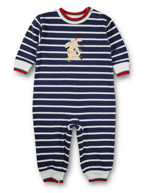 Florence Eiseman Stripe Knit Longall With Holiday Lights Dog