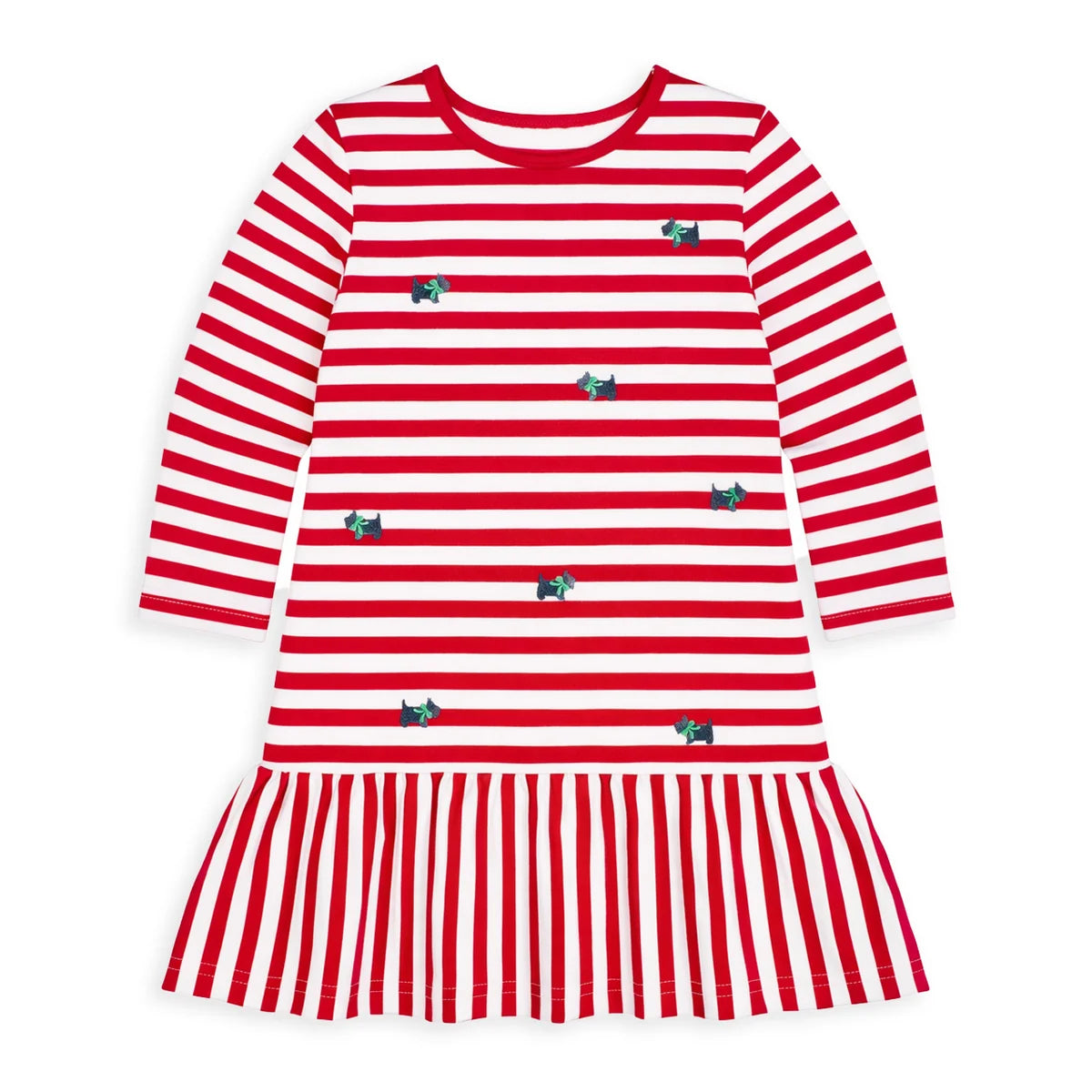 Florence Eiseman Stripe Knit Dress With Embroidered Scotty Dogs